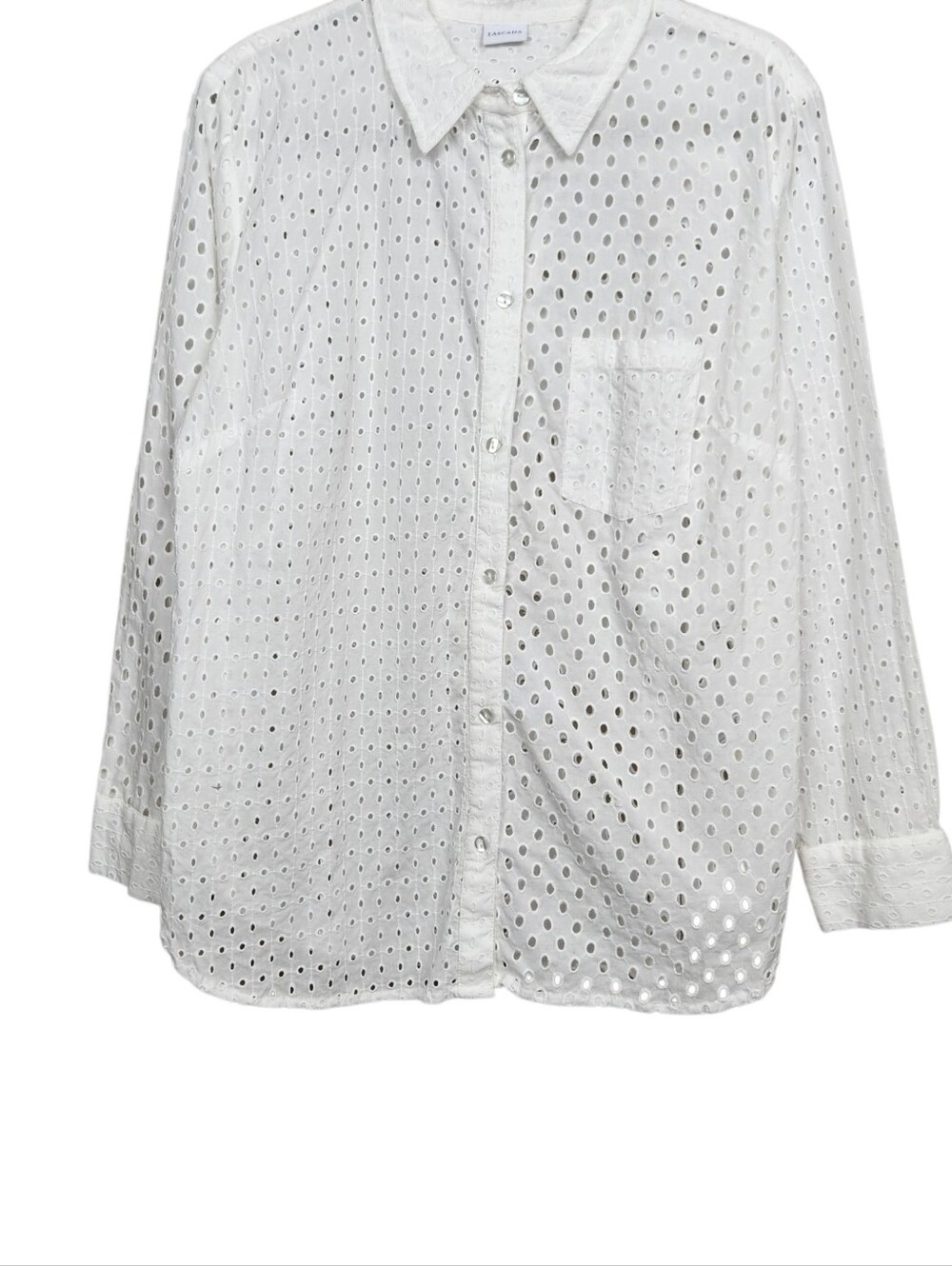 Lascana White Eyelet Button Up Long Sleeeve Collared Blouse Womens Size 12 - Picture 6 of 12
